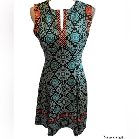 Maggy L Fit Flare Knee Length Dress Sz 6 Colorful Sleeveless Lined - Picture 1 of 4